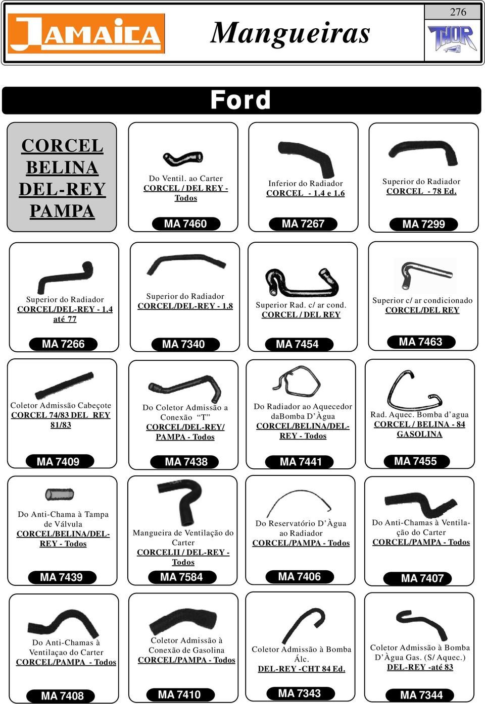 CORCEL / DEL REY Superior c/ ar condicionado CORCEL/DEL REY MA 7266 MA 7340 MA 7454 MA 7463 Coletor Admissão Cabeçote CORCEL 74/83 DEL_REY 81/83 Do Coletor Admissão a Conexão T CORCEL/DEL-REY/ PAMPA