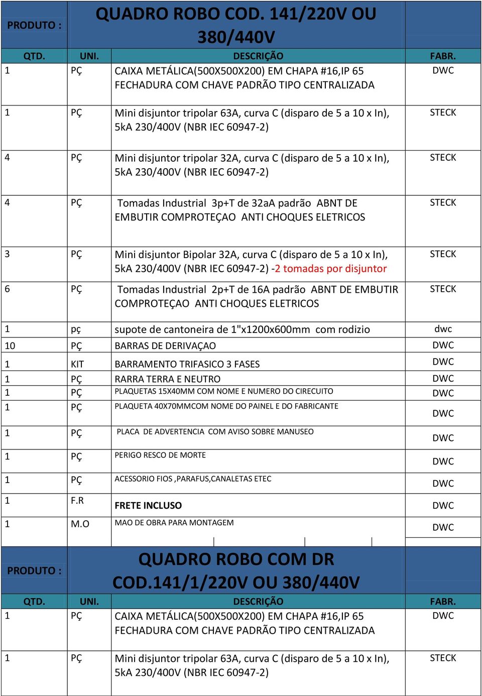 Tomadas Industrial 3p+T de 32aA padrão ABNT DE 3 PÇ Mini disjuntor Bipolar 32A, curva C (disparo de 5 a 10 x In), -2 tomadas por