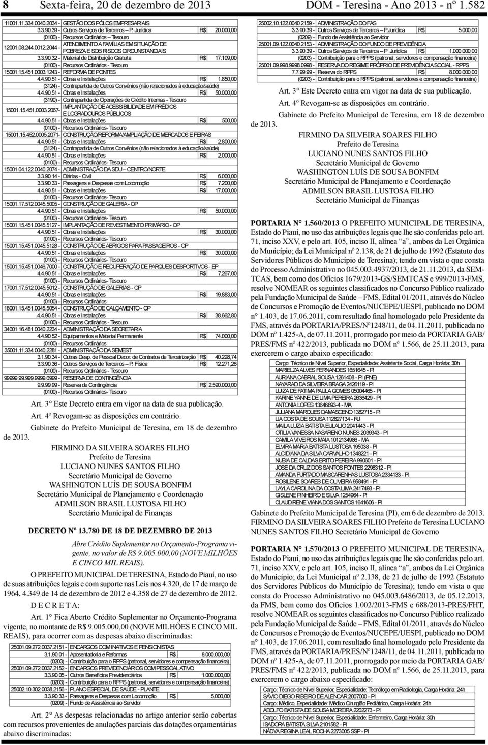 109,00 (0100) - Recursos Ordinários - Tesouro 15001.15.451.0003.1243 - REFORMA DE PONTES 4.4.90.51 - Obras e Instalações R$ 1.