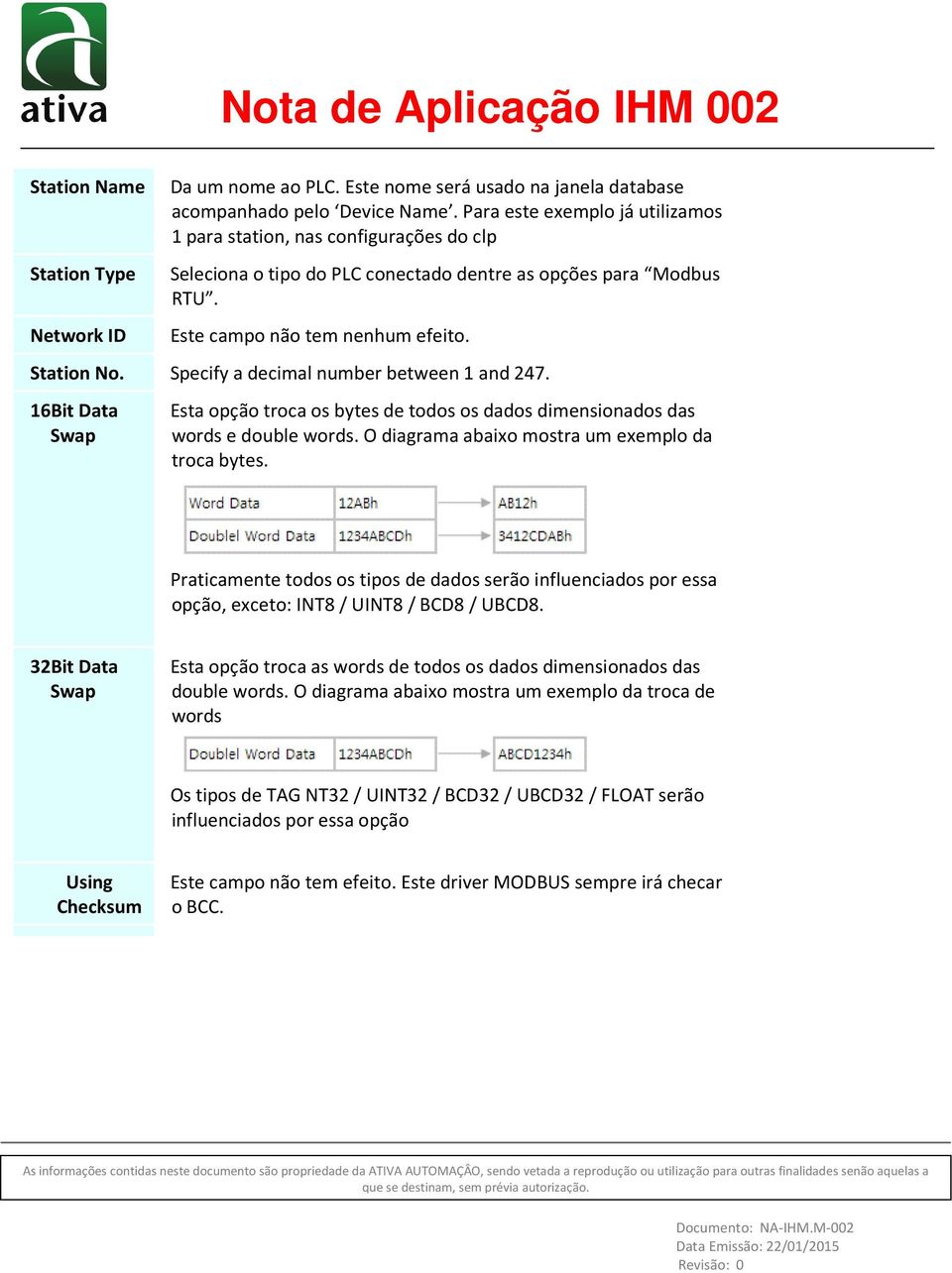 Station No. Specify a decimal number between 1 and 247. 16Bit Data Swap Esta opção troca os bytes de todos os dados dimensionados das words e double words.