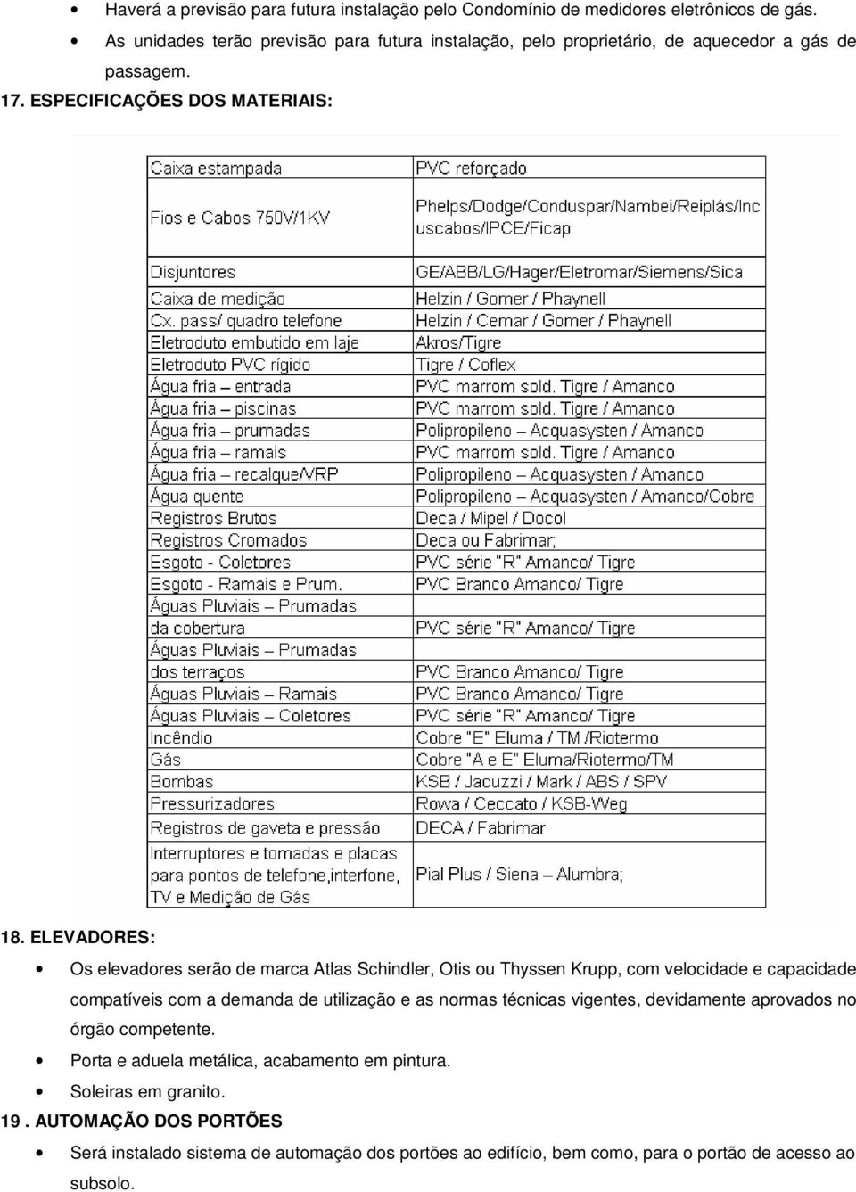 ELEVADORES: Os elevadores serão de marca Atlas Schindler, Otis ou Thyssen Krupp, com velocidade e capacidade compatíveis com a demanda de utilização e as normas