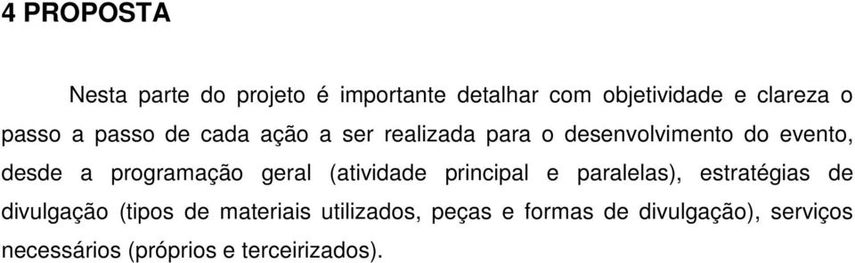 programação geral (atividade principal e paralelas), estratégias de divulgação (tipos de