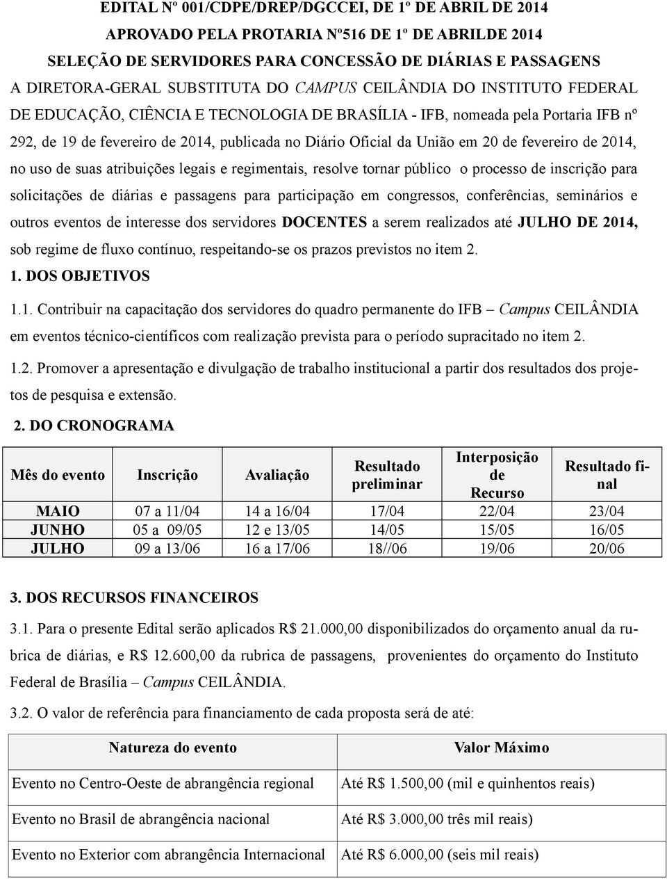 fevereiro de 2014, no uso de suas atribuições legais e regimentais, resolve tornar público o processo de inscrição para solicitações de diárias e passagens para participação em congressos,