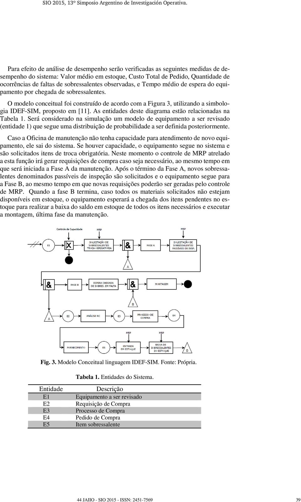 O modelo conceitual foi construído de acordo com a Figura 3, utilizando a simbologia IDEF-SIM, proposto em [11]. As entidades deste diagrama estão relacionadas na Tabela 1.