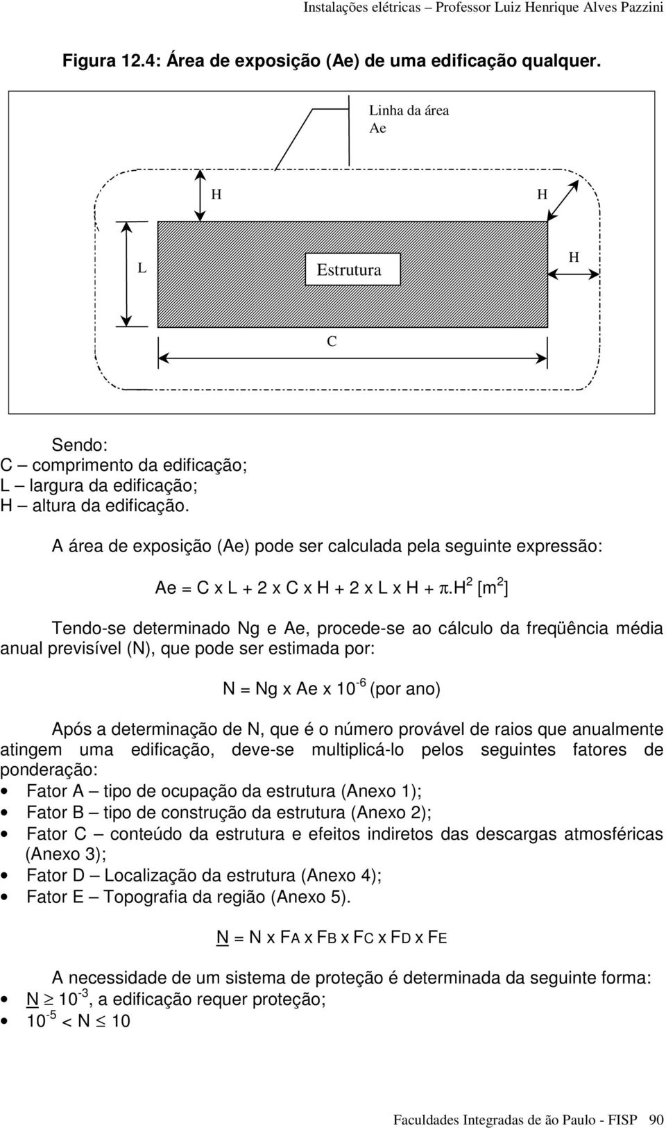 h 2 [m 2 ] Tendo-se determinado Ng e Ae, procede-se ao cálculo da freqüência média anual previsível (N), que pode ser estimada por: N = Ng x Ae x 10-6 (por ano) Após a determinação de N, que é o