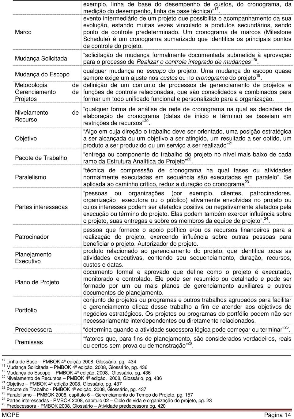 Um cronograma de marcos (Milestone Schedule) é um cronograma sumarizado que identifica os principais pontos de controle do projeto.