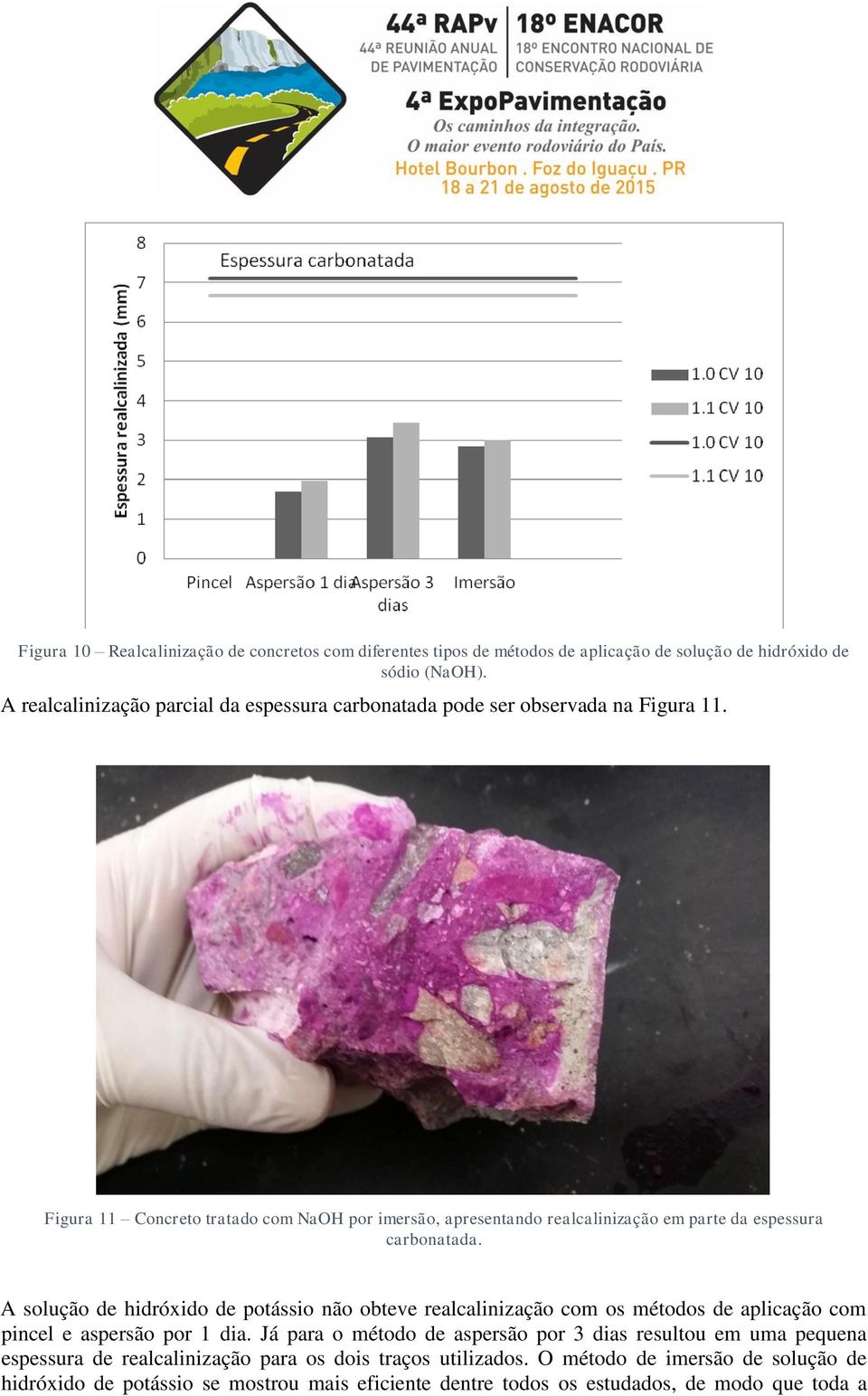 Figura 11 Concreto tratado com NaOH por imersão, apresentando realcalinização em parte da espessura carbonatada.