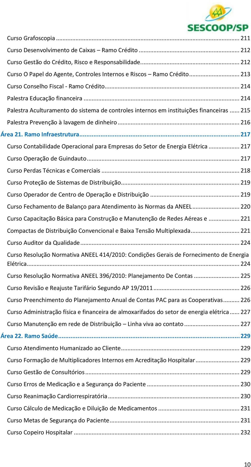 .. 215 Palestra Prevenção à lavagem de dinheiro... 216 Área 21. Ramo Infraestrutura... 217 Curso Contabilidade Operacional para Empresas do Setor de Energia Elétrica... 217 Curso Operação de Guindauto.