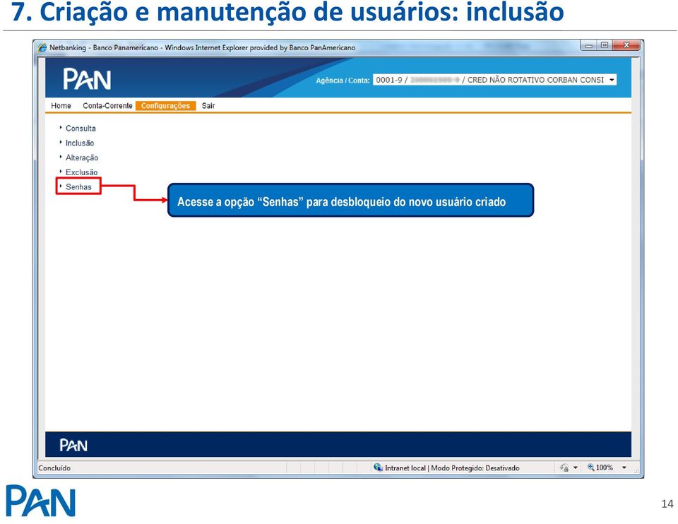 opção Senhas para