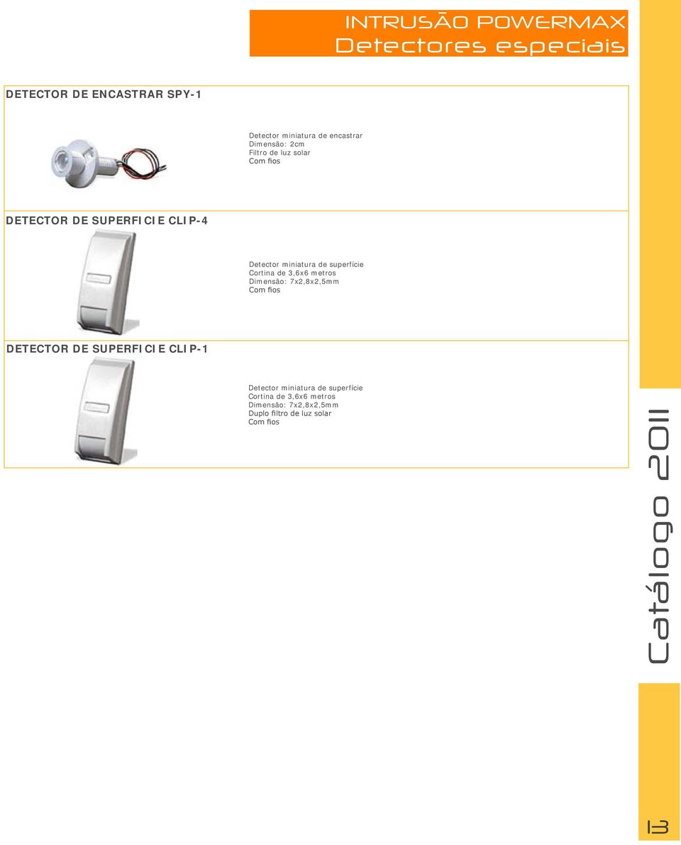 superfície Cortina de 3,6x6 metros Dimensão: 7x2,8x2,5mm Com fios DETECTOR DE SUPERFICIE CLIP-1