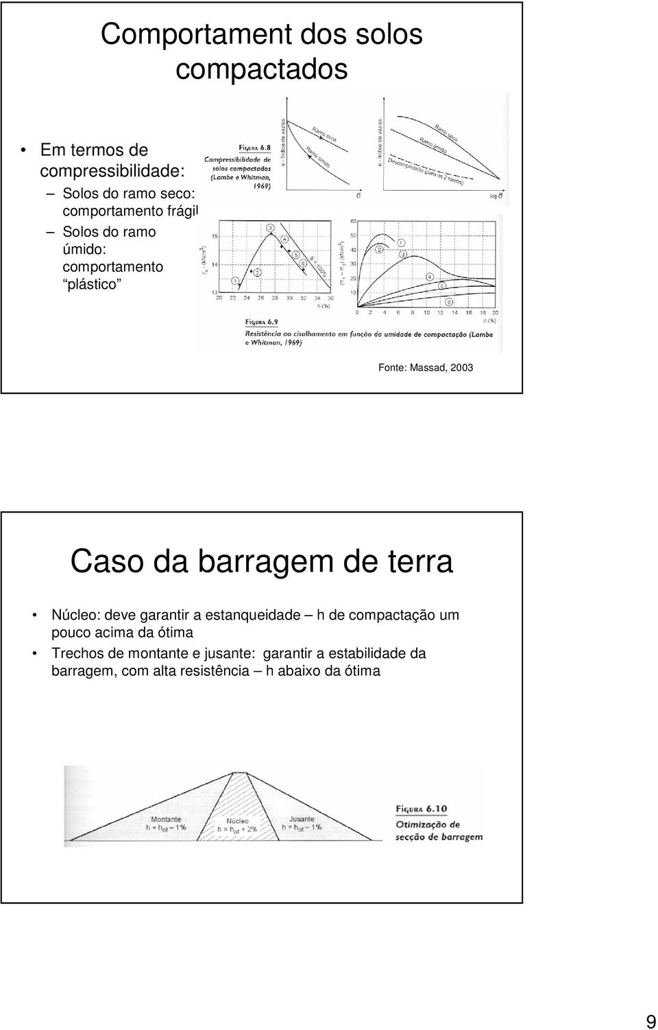 barragem de terra Núcleo: deve garantir a estanqueidade h de compactação um pouco acima da ótima