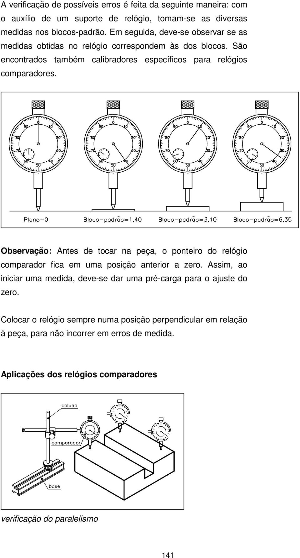 Observação: Antes de tocar na peça, o ponteiro do relógio comparador fica em uma posição anterior a zero.