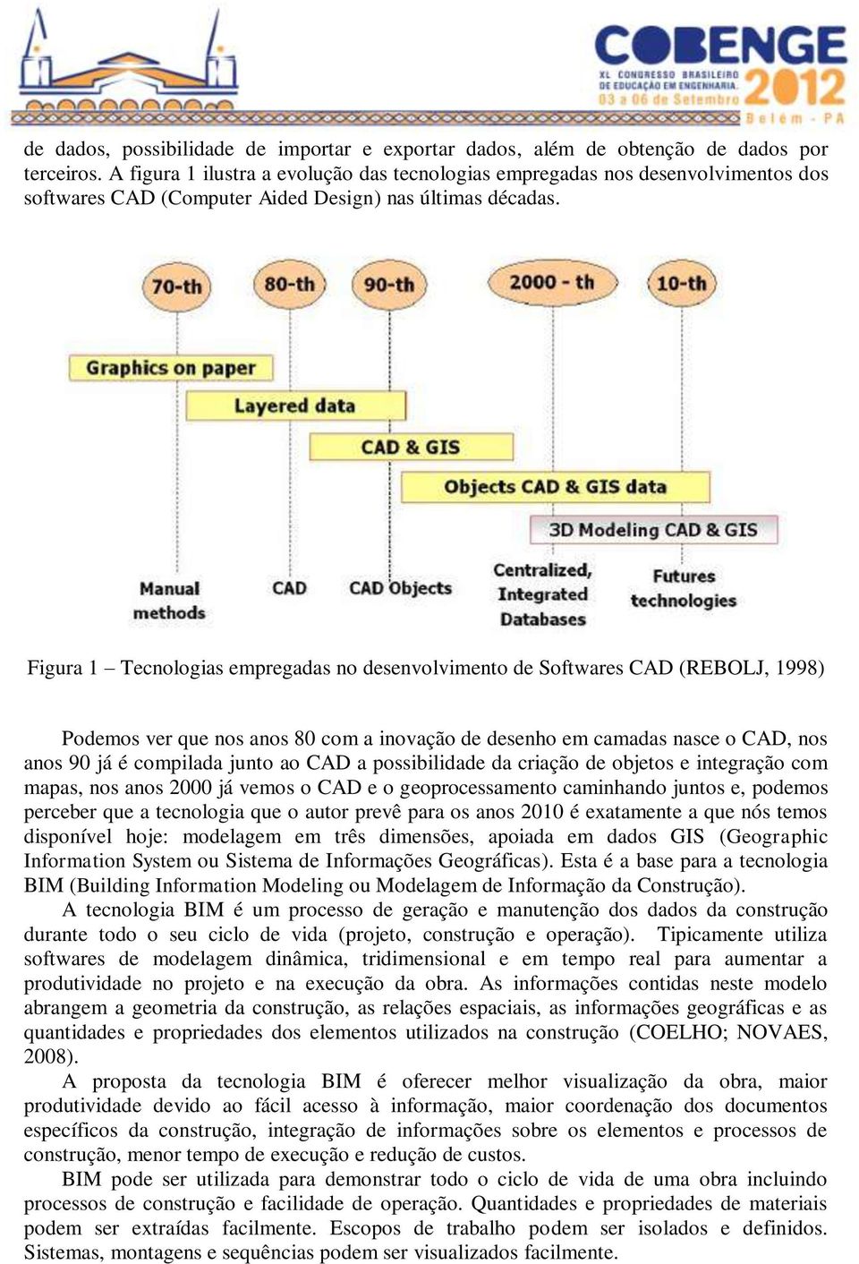 Figura 1 Tecnologias empregadas no desenvolvimento de Softwares CAD (REBOLJ, 1998) Podemos ver que nos anos 80 com a inovação de desenho em camadas nasce o CAD, nos anos 90 já é compilada junto ao