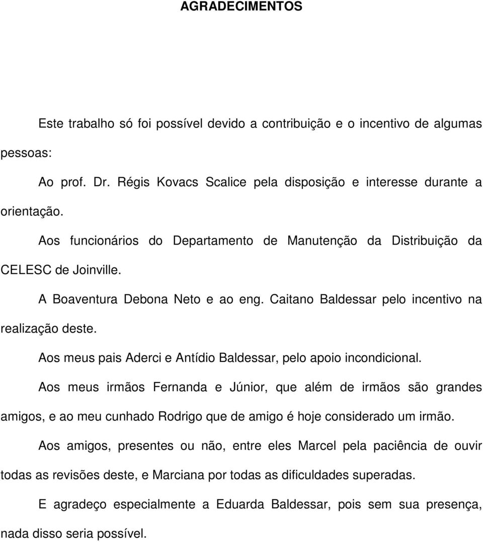 Aos meus pais Aderci e Antídio Baldessar, pelo apoio incondicional.