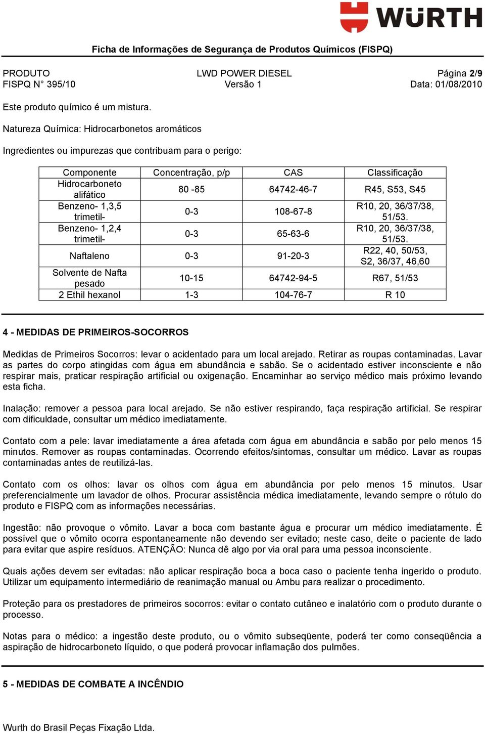 S45 Benzeno- 1,3,5 R10, 20, 36/37/38, 0-3 108-67-8 trimetil- 51/53. Benzeno- 1,2,4 R10, 20, 36/37/38, 0-3 65-63-6 trimetil- 51/53.