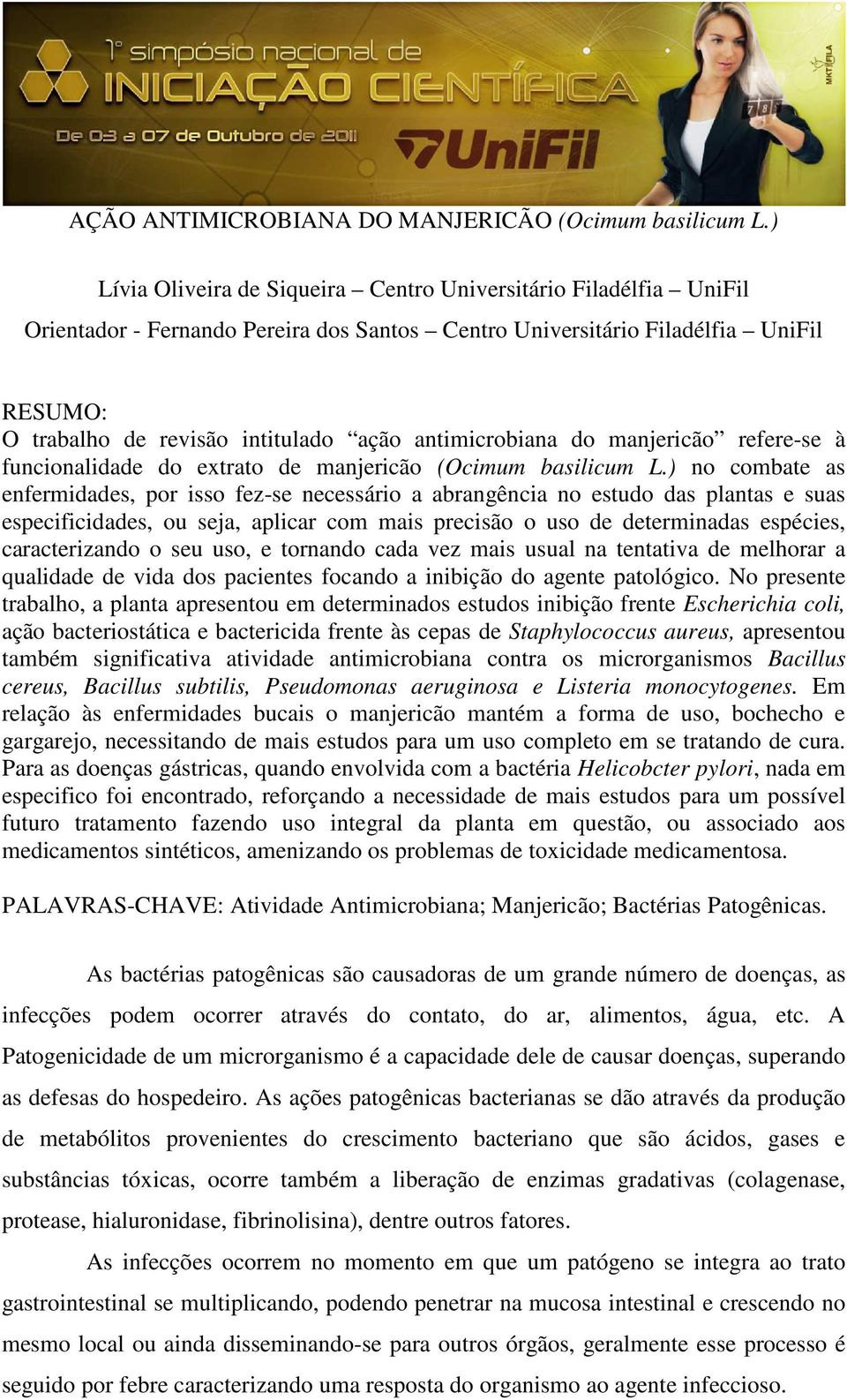 antimicrobiana do manjericão refere-se à funcionalidade do extrato de manjericão (Ocimum basilicum L.