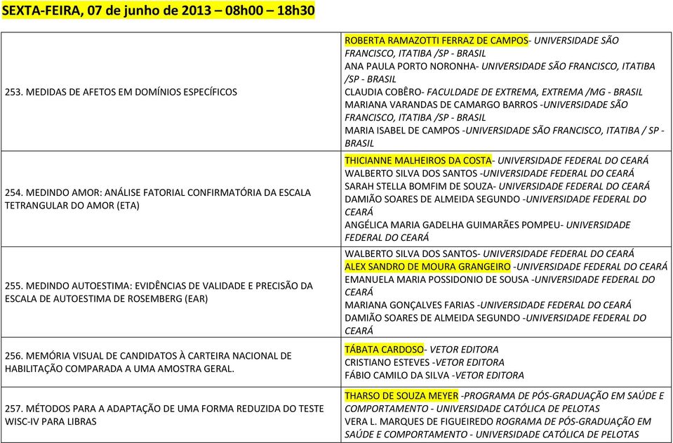 257. MÉTODOS PARA A ADAPTAÇÃO DE UMA FORMA REDUZIDA DO TESTE WISC-IV PARA LIBRAS ROBERTA RAMAZOTTI FERRAZ DE CAMPOS- UNIVERSIDADE SÃO FRANCISCO, ITATIBA /SP - BRASIL ANA PAULA PORTO NORONHA-