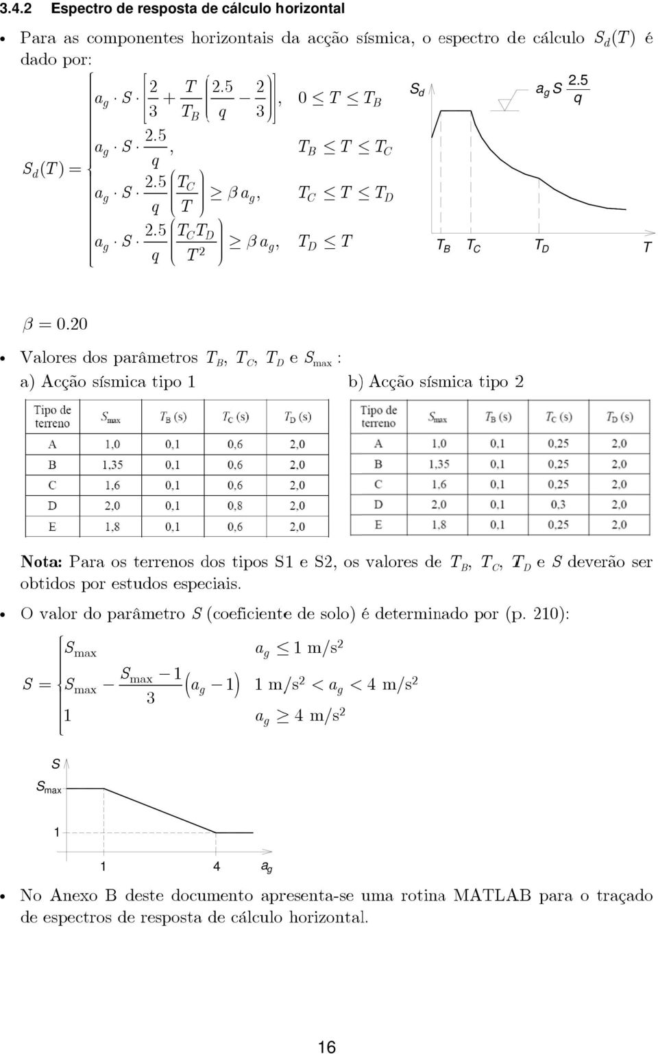 20 i Valores dos parâmetros T B, T C, T D a) Acção sísmica tipo 1 e S max : b) Acção sísmica tipo 2 Nota: Para os terrenos dos tipos S1 e S2, os valores dee T B, T C, T D e S deverão ser obtidos por