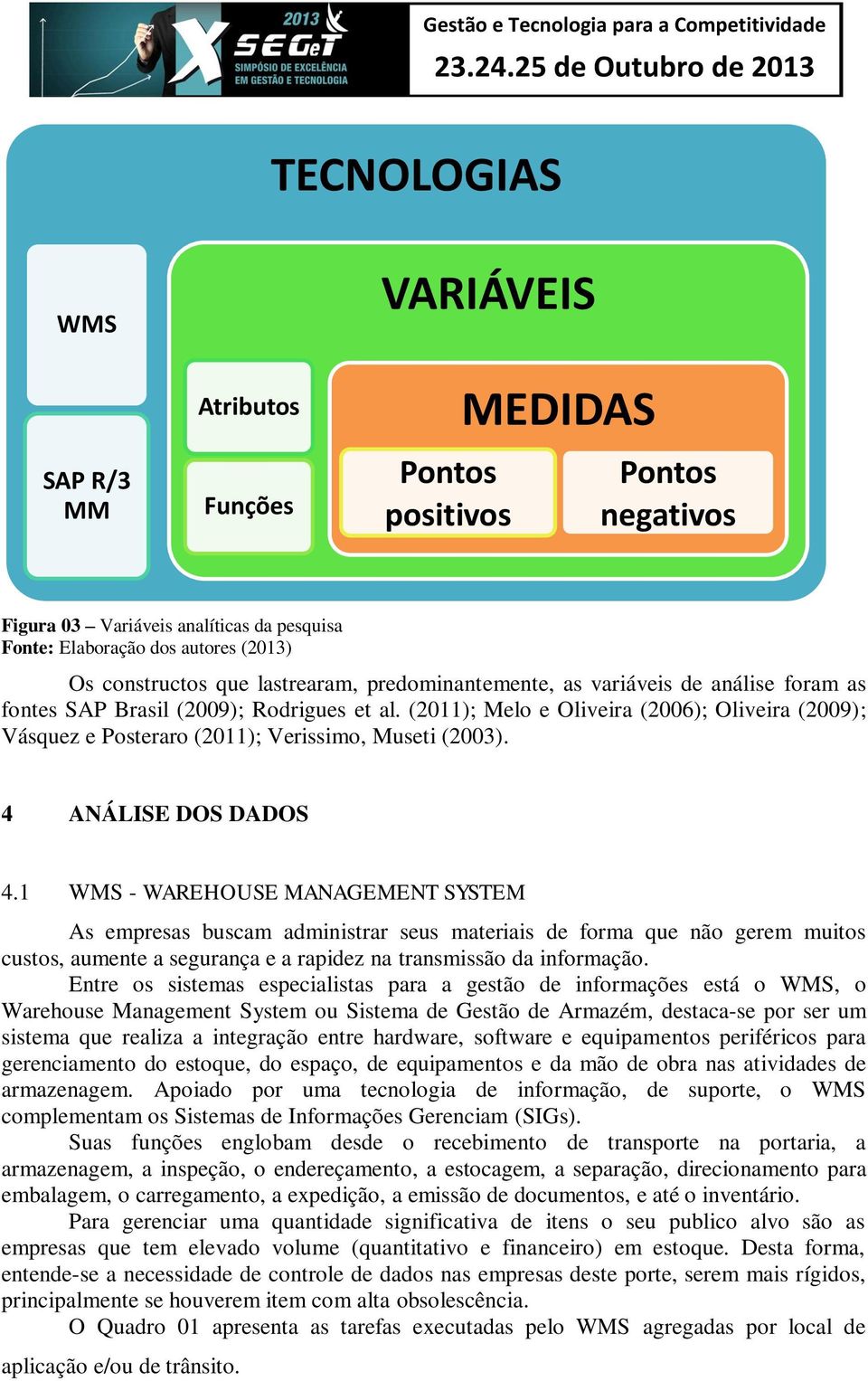 (2011); Melo e Oliveira (2006); Oliveira (2009); Vásquez e Posteraro (2011); Verissimo, Museti (2003). 4 ANÁLISE DOS DADOS 4.