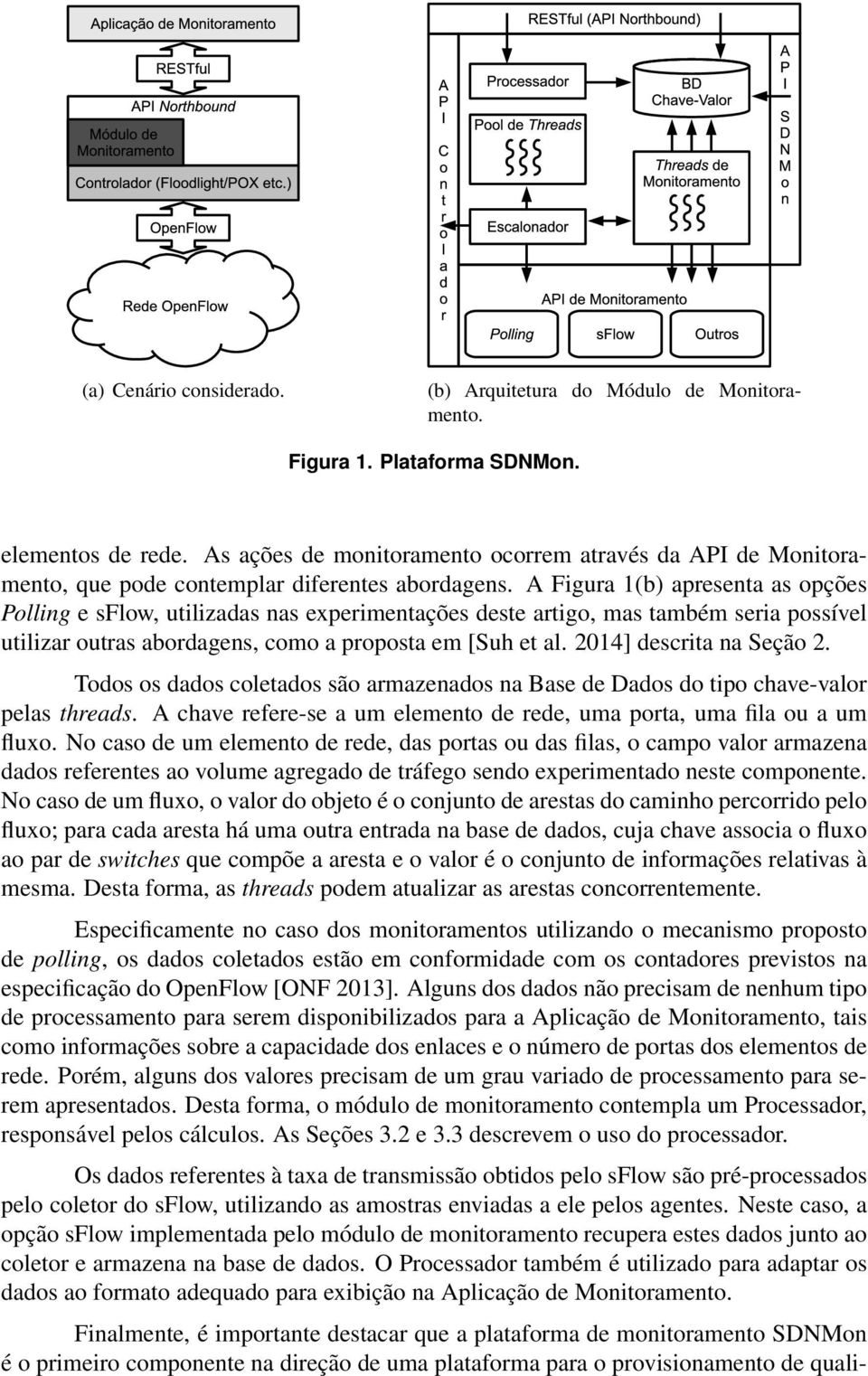 A Figura (b) apresenta as opções Polling e sflow, utilizadas nas experimentações deste artigo, mas também seria possível utilizar outras abordagens, como a proposta em [Suh et al.