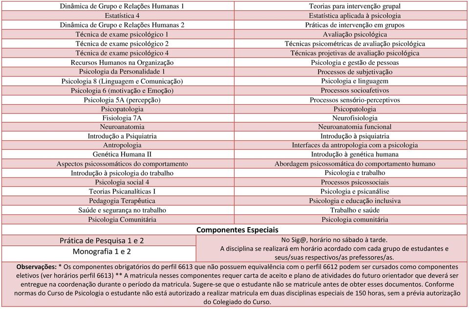 Introdução a Psiquiatria Antropologia Genética Humana II Aspectos psicossomáticos do comportamento Introdução à psicologia do trabalho Psicologia social 4 Teorias Psicanalíticas I Pedagogia