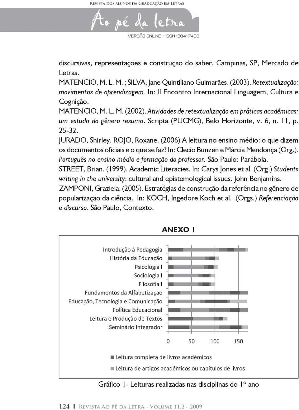 Scripta (PUCMG), Belo Horizonte, v. 6, n. 11, p. 25-32. JURADO, Shirley. ROJO, Roxane. (2006) A leitura no ensino médio: o que dizem os documentos oficiais e o que se faz?