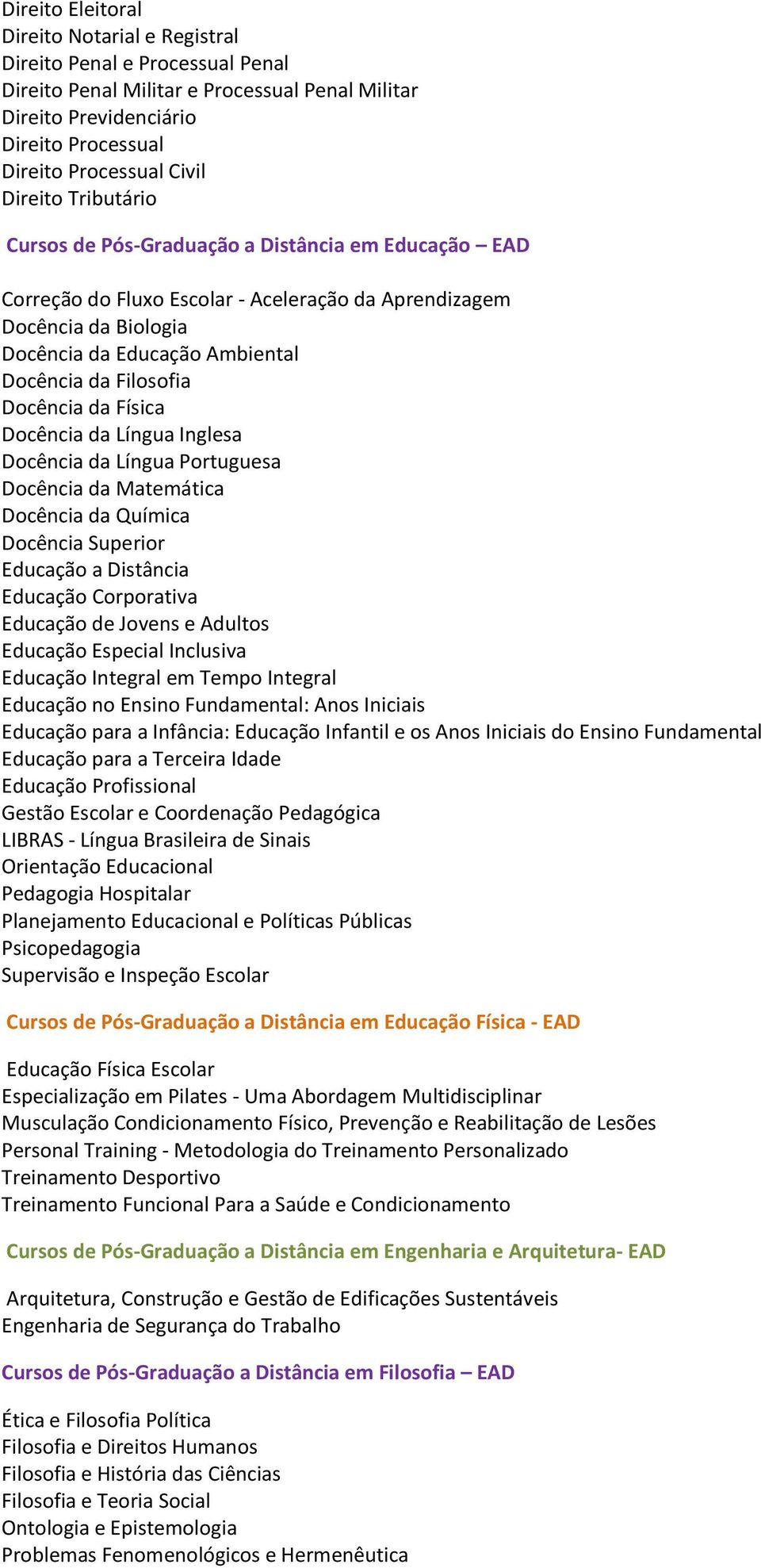 Docência da Física Docência da Língua Inglesa Docência da Língua Portuguesa Docência da Matemática Docência da Química Docência Superior Educação a Distância Educação Corporativa Educação de Jovens e