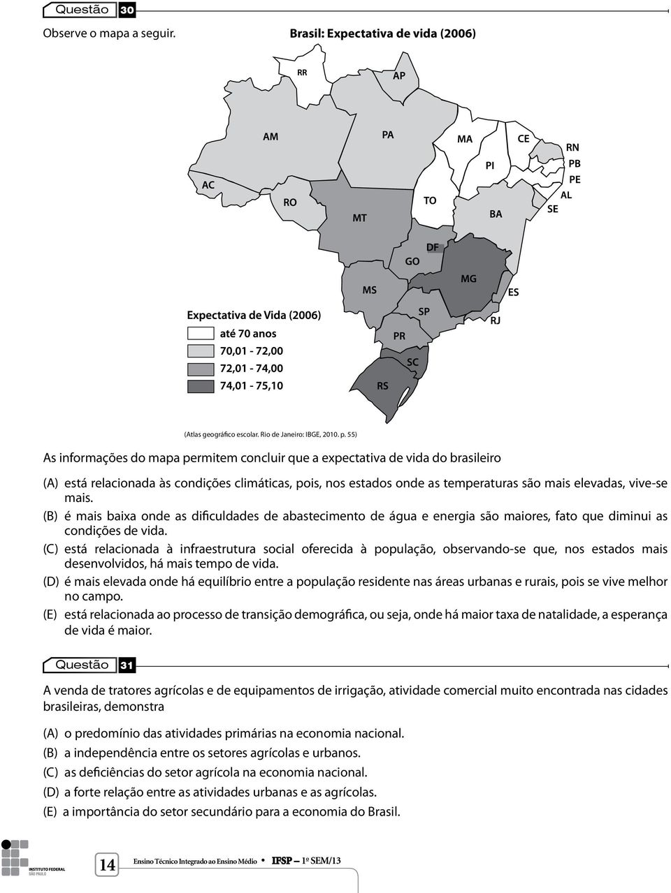 (B) é mais baixa onde as dificuldades de abastecimento de água e energia são maiores, fato que diminui as condições de vida.