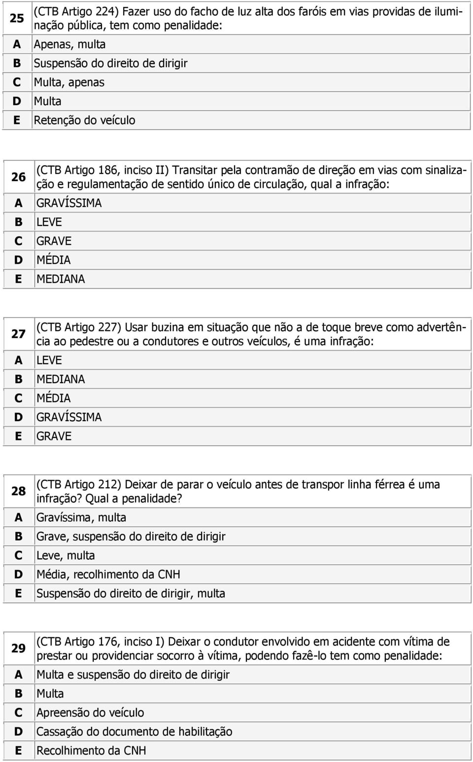 advertência ao pedestre ou a condutores e outros veículos, é uma infração: LV MIN MÉI GRVÍSSIM GRV 28 (T rtigo 212) eixar de parar o veículo antes de transpor linha férrea é uma infração?