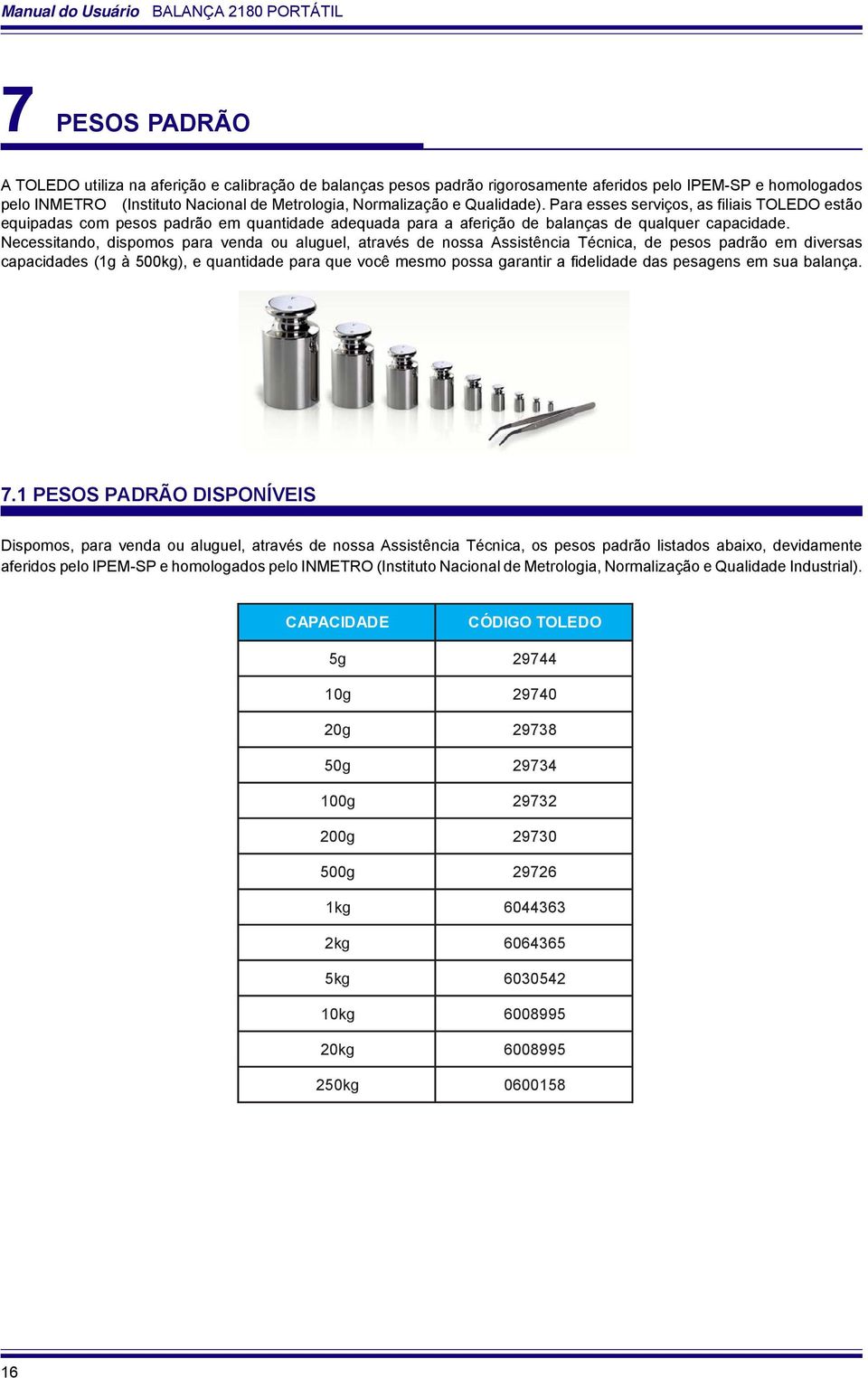 Necessitando, dispomos para venda ou aluguel, através de nossa Assistência Técnica, de pesos padrão em diversas capacidades (1g à 500kg), e quantidade para que você mesmo possa garantir a fidelidade