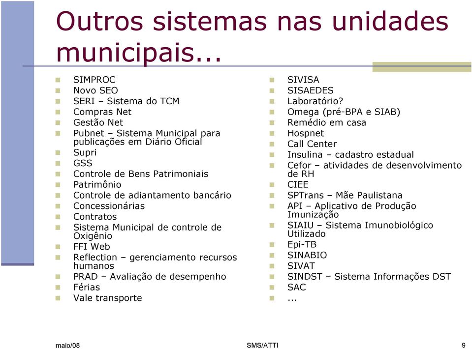 atividades de desenvolvimento Controle de Bens Patrimoniais de RH Patrimônio CIEE Controle de adiantamento bancário SPTrans Mãe Paulistana Concessionárias API Aplicativo de Produção