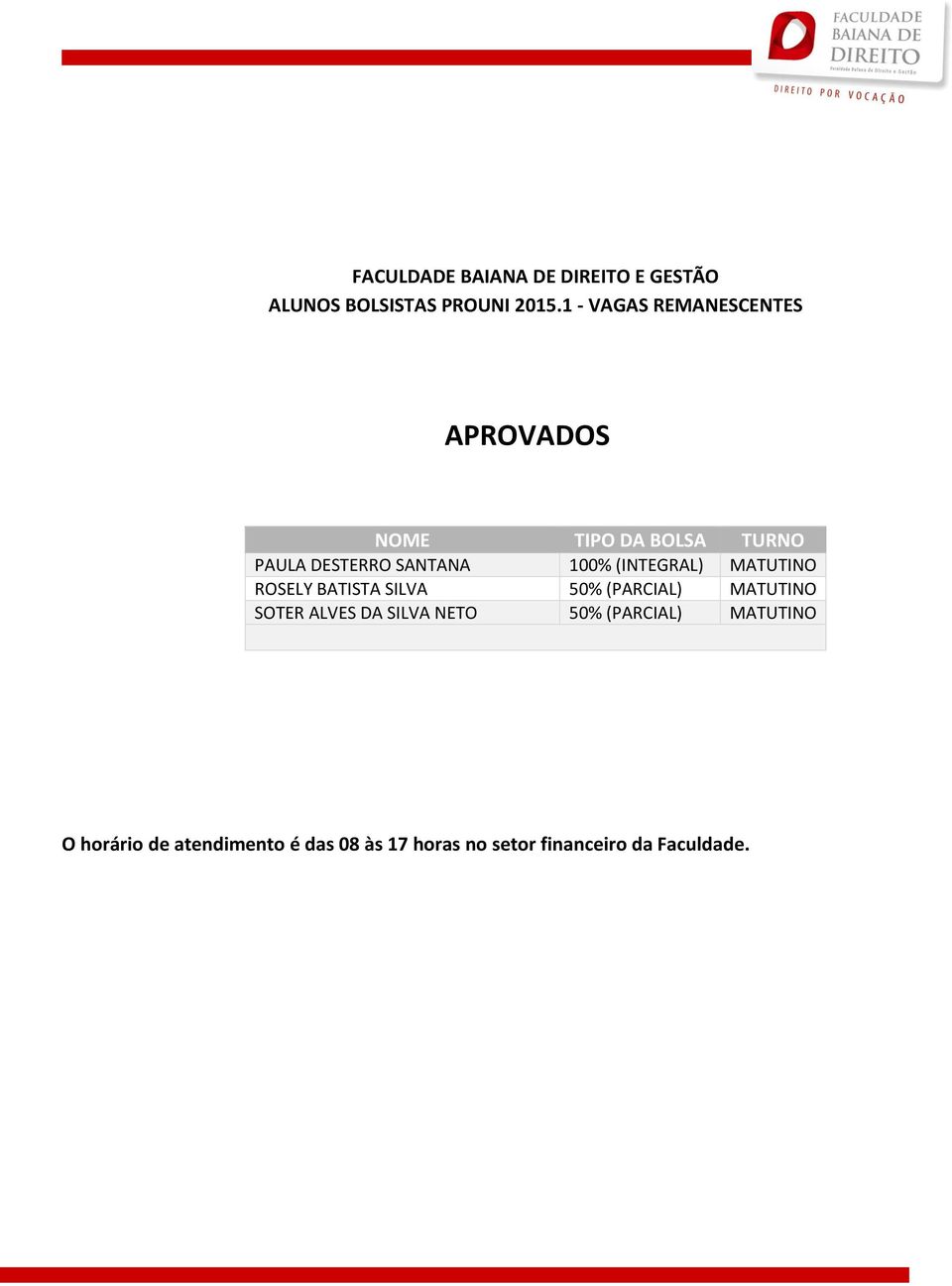 (INTEGRAL) MATUTINO ROSELY BATISTA SILVA 50% (PARCIAL) MATUTINO SOTER ALVES DA SILVA