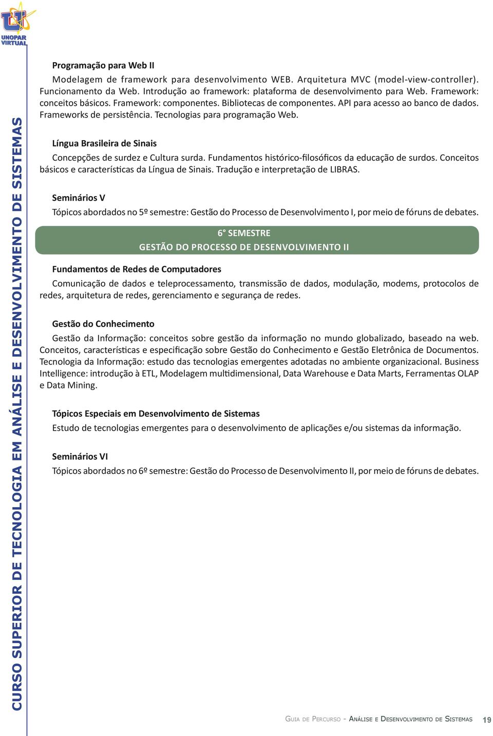 API para acesso ao banco de dados. Frameworks de persistência. Tecnologias para programação Web. Língua Brasileira de Sinais Concepções de surdez e Cultura surda.