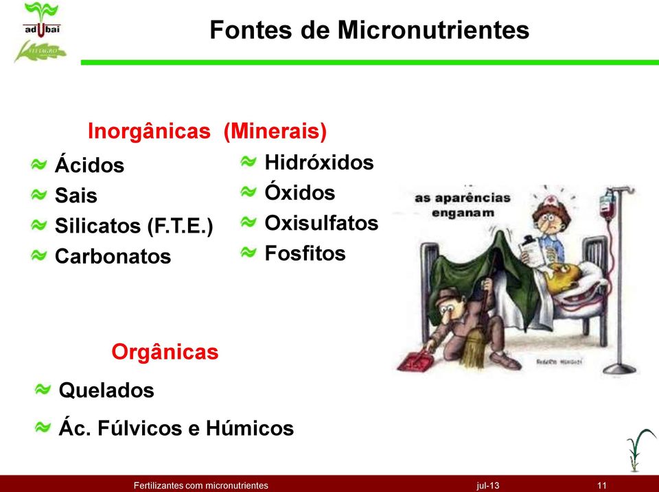 ) Oxisulfatos Carbonatos Fosfitos Quelados Orgânicas