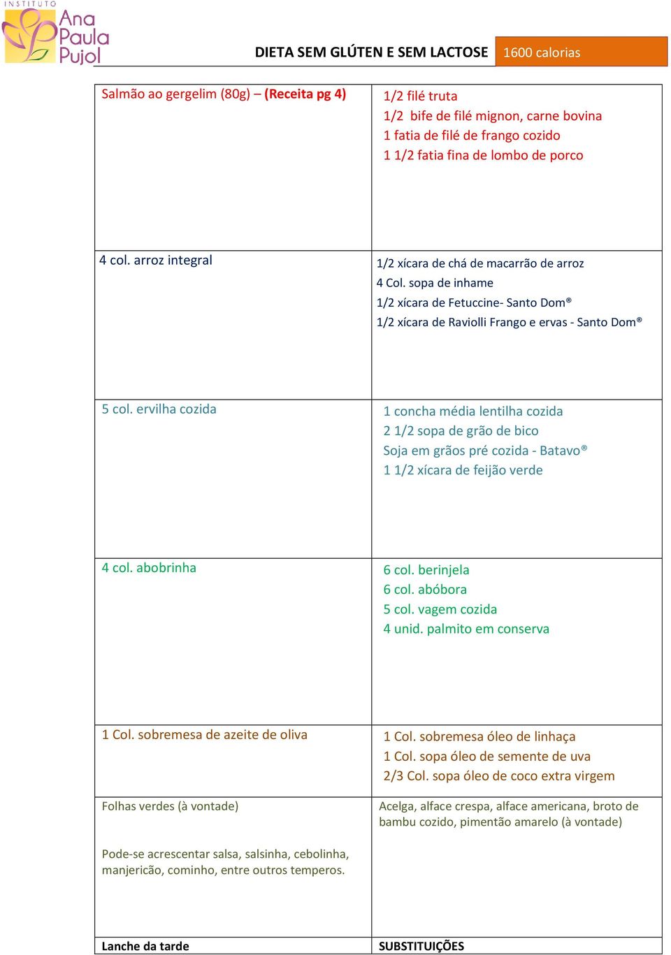 ervilha cozida 1 concha média lentilha cozida 2 1/2 sopa de grão de bico Soja em grãos pré cozida - Batavo 1 1/2 xícara de feijão verde 4 col. abobrinha 6 col. berinjela 6 col. abóbora 5 col.