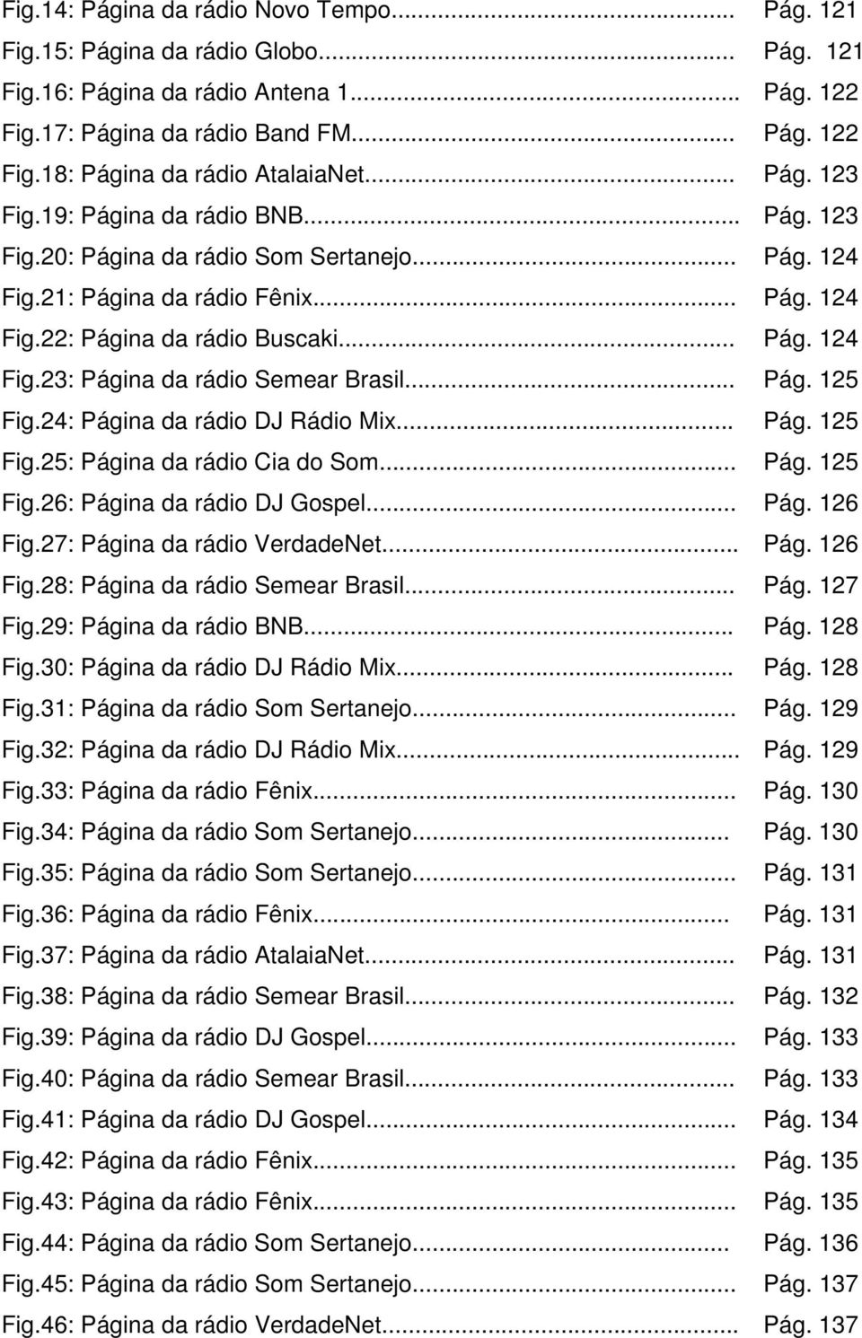 .. Pág. 125 Fig.24: Página da rádio DJ Rádio Mix... Pág. 125 Fig.25: Página da rádio Cia do Som... Pág. 125 Fig.26: Página da rádio DJ Gospel... Pág. 126 Fig.27: Página da rádio VerdadeNet... Pág. 126 Fig.28: Página da rádio Semear Brasil.