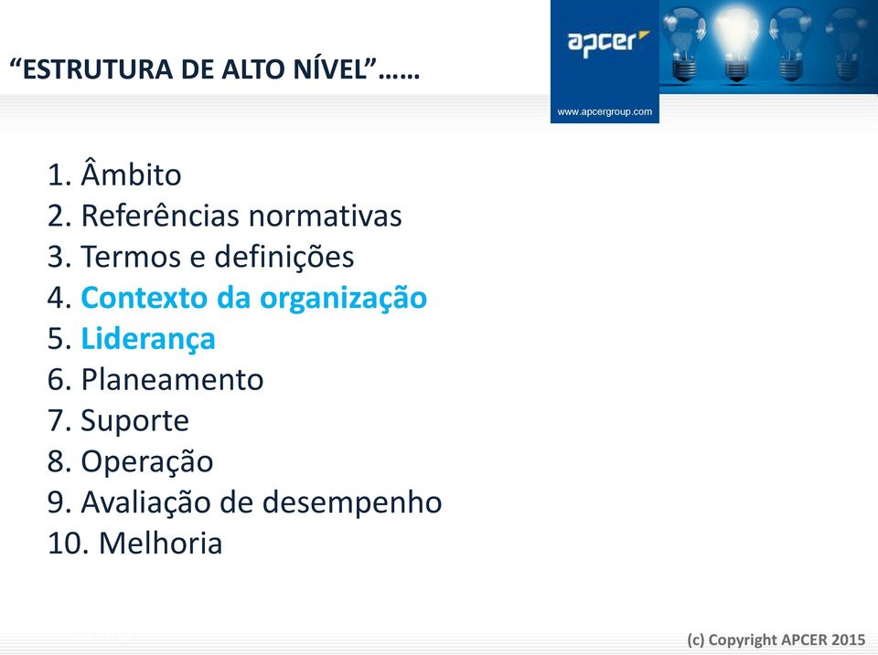 Contexto da organização 5. Liderança 6.