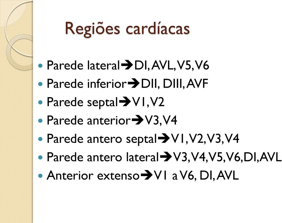 anterior V3, V4 Parede antero septal V1, V2, V3, V4 Parede