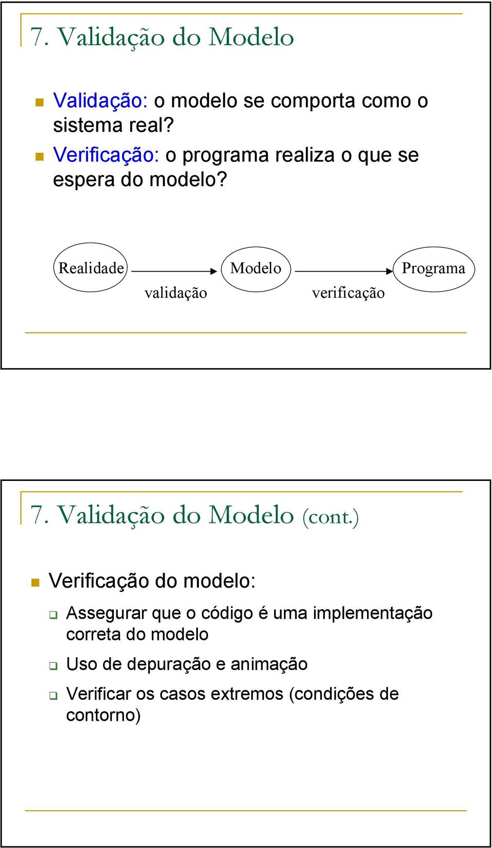 Realidade Modelo Programa validação verificação 7. Validação do Modelo (cont.