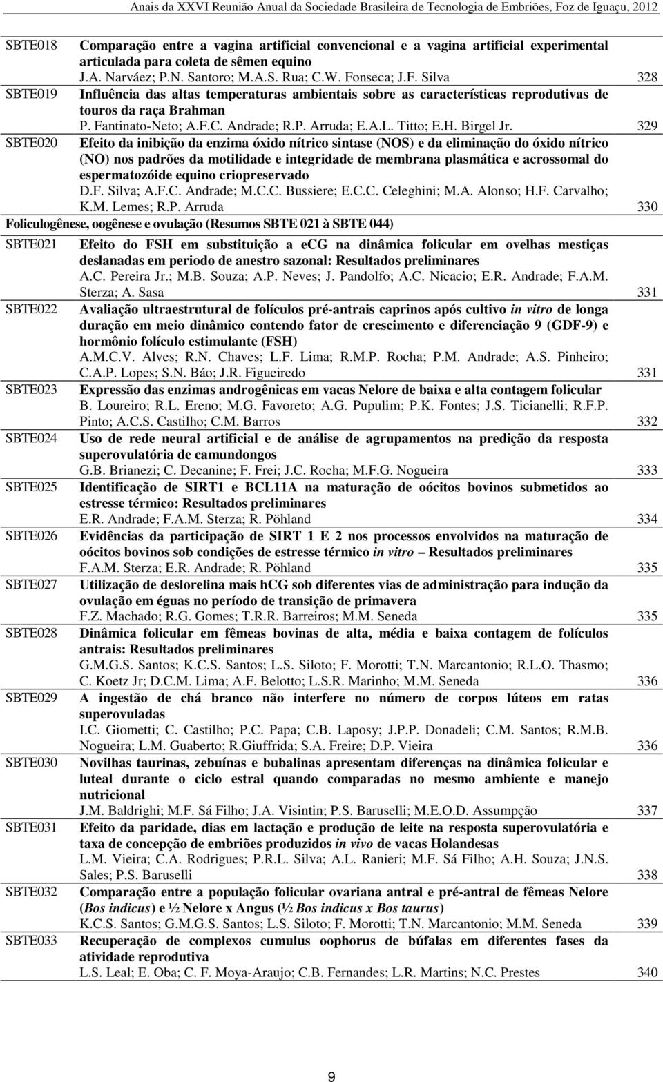 nseca; J.F. Silva 328 SBTE019 Influência das altas temperaturas ambientais sobre as características reprodutivas de touros da raça Brahman P. Fantinato-Neto; A.F.C. Andrade; R.P. Arruda; E.A.L.