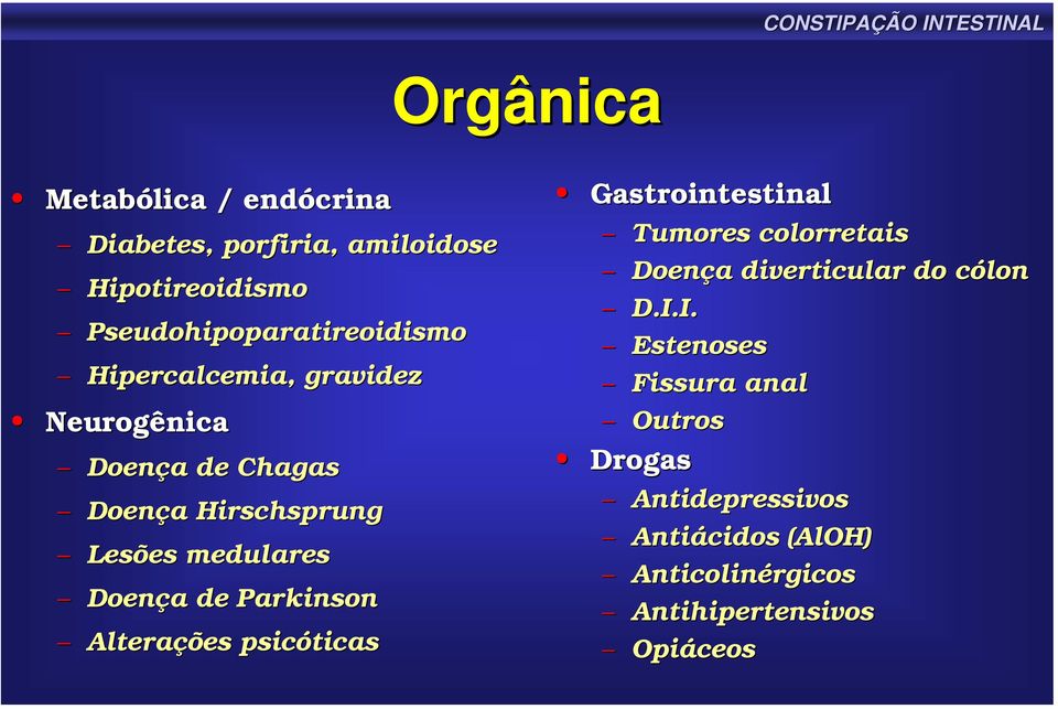 Parkinson Alterações psicóticas Gastrointestinal Tumores colorretais Doença diverticular do cólon D.I.