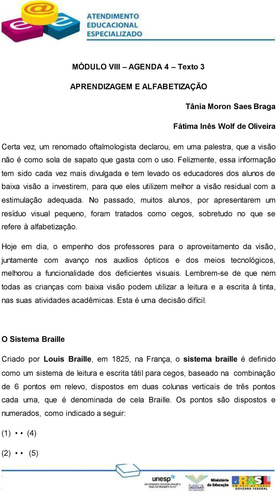 Felizmente, essa informação tem sido cada vez mais divulgada e tem levado os educadores dos alunos de baixa visão a investirem, para que eles utilizem melhor a visão residual com a estimulação