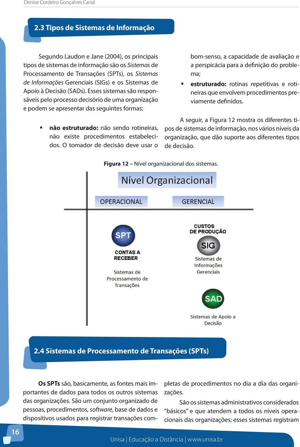 Gerenciais (SIGs) e os Sistemas de Apoio à Decisão (SADs).