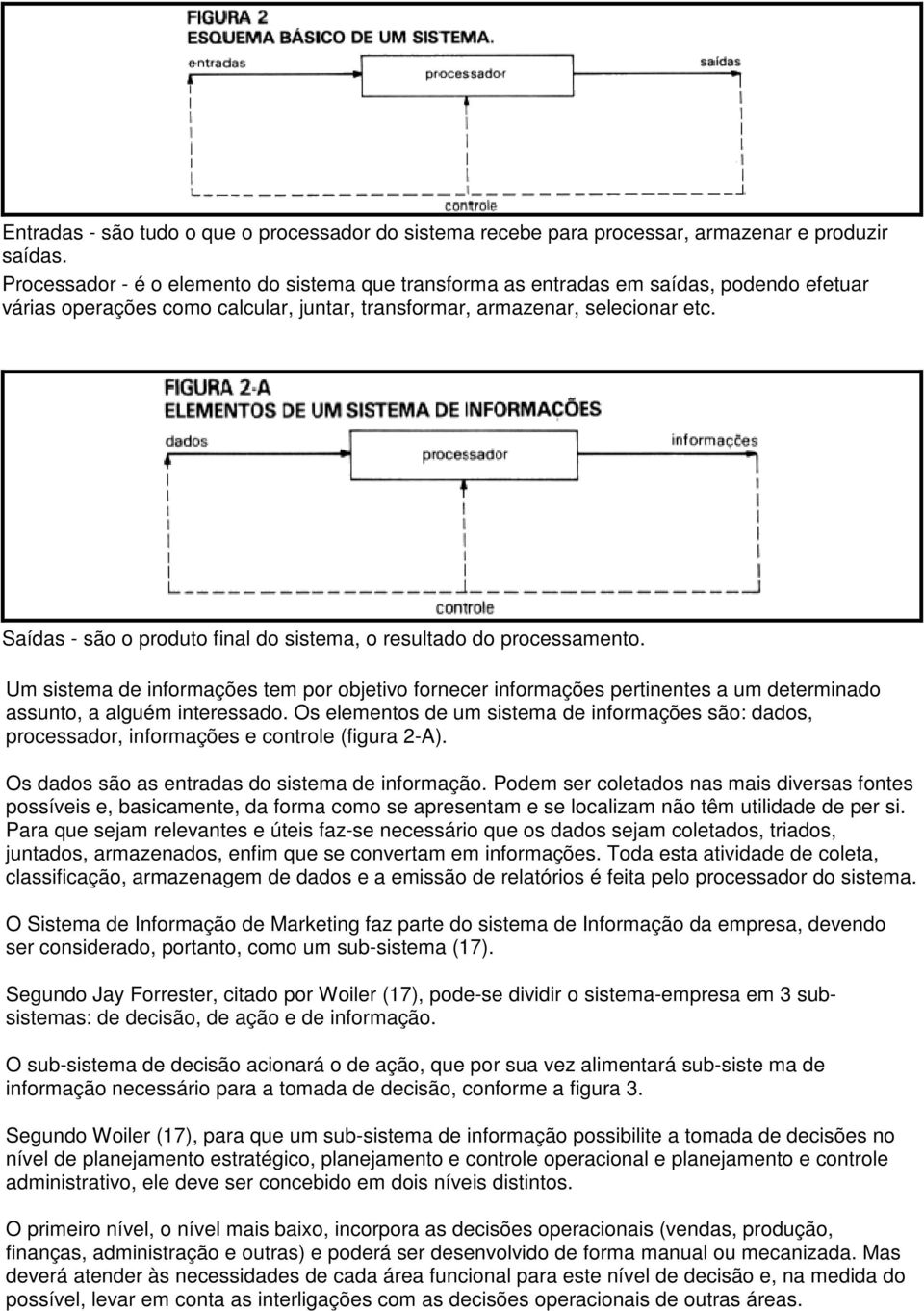 Saídas - são o produto final do sistema, o resultado do processamento. Um sistema de informações tem por objetivo fornecer informações pertinentes a um determinado assunto, a alguém interessado.