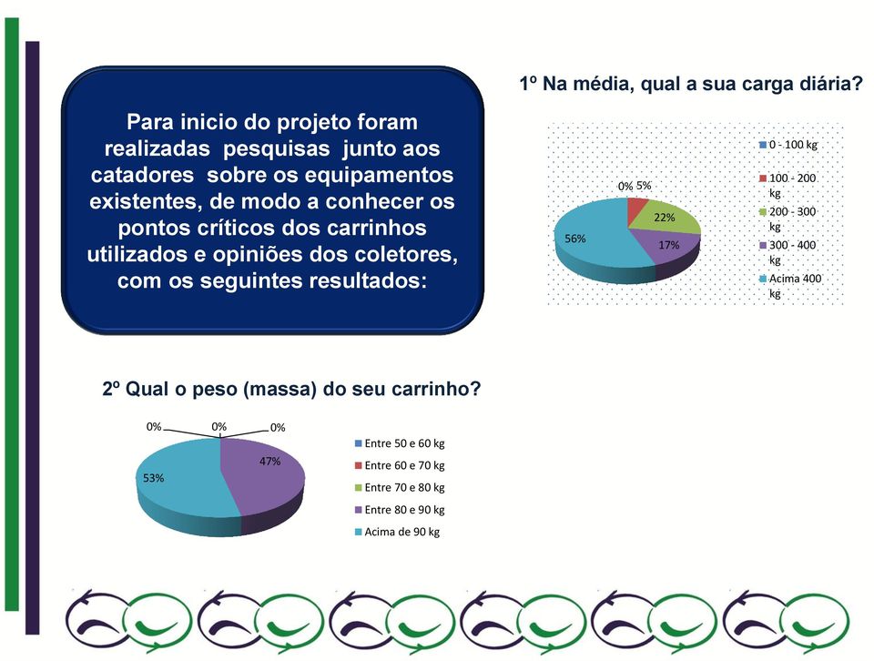 conhecer os pontos críticos dos carrinhos utilizados e opiniões dos coletores, com os seguintes resultados: 56% 0% 5%