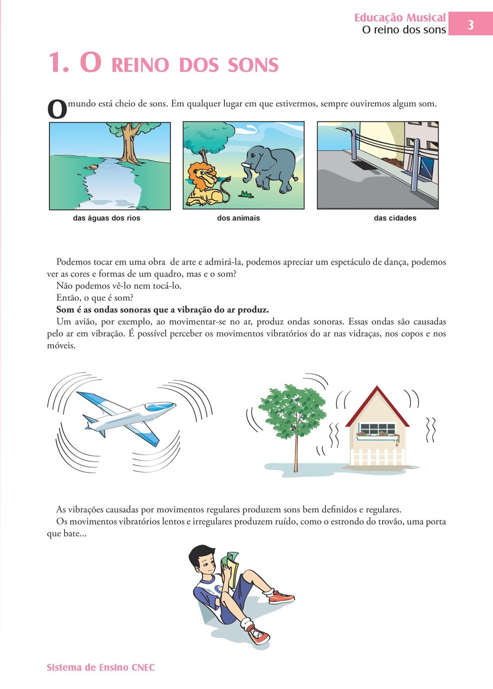 Não podemos vê-lo nem tocá-lo. Então, o que é som? Som é as ondas sonoras que a vibração do ar produz. Um avião, por exemplo, ao movimentar-se no ar, produz ondas sonoras.