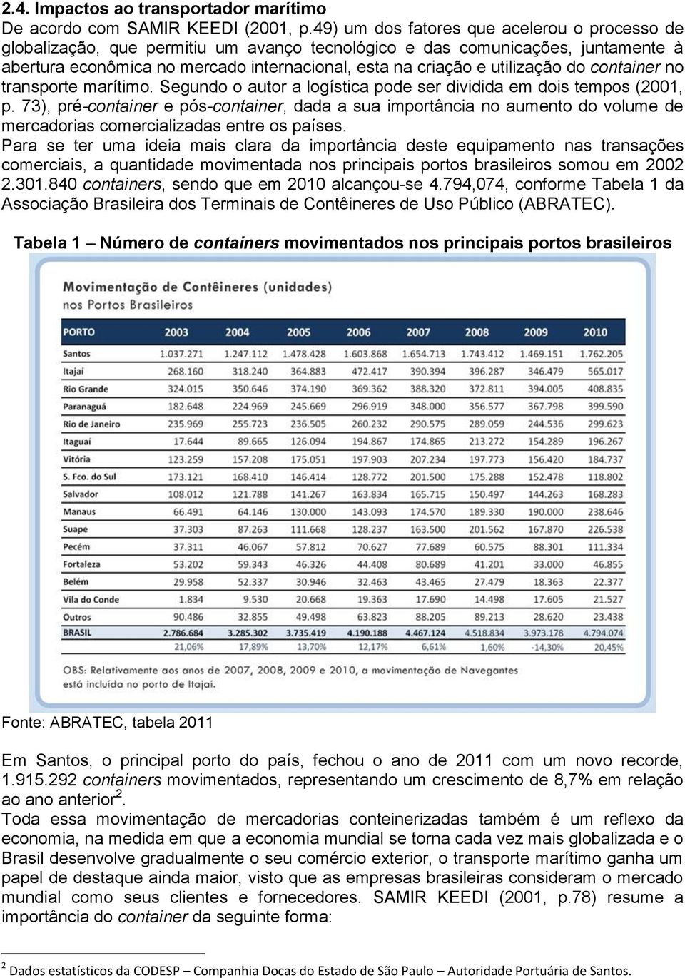 utilização do container no transporte marítimo. Segundo o autor a logística pode ser dividida em dois tempos (2001, p.