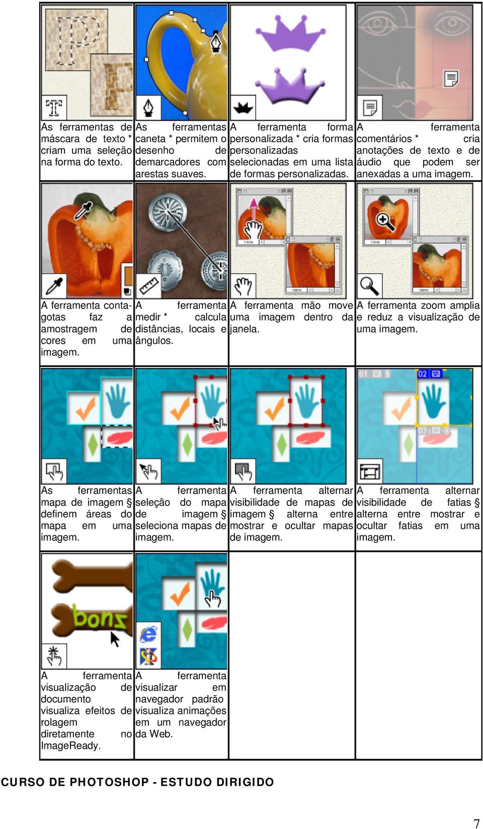 A ferramenta comentários * cria anotações de texto e de áudio que podem ser anexadas a uma imagem. A ferramenta contagotas faz a medir * A amostragem de cores em uma imagem.