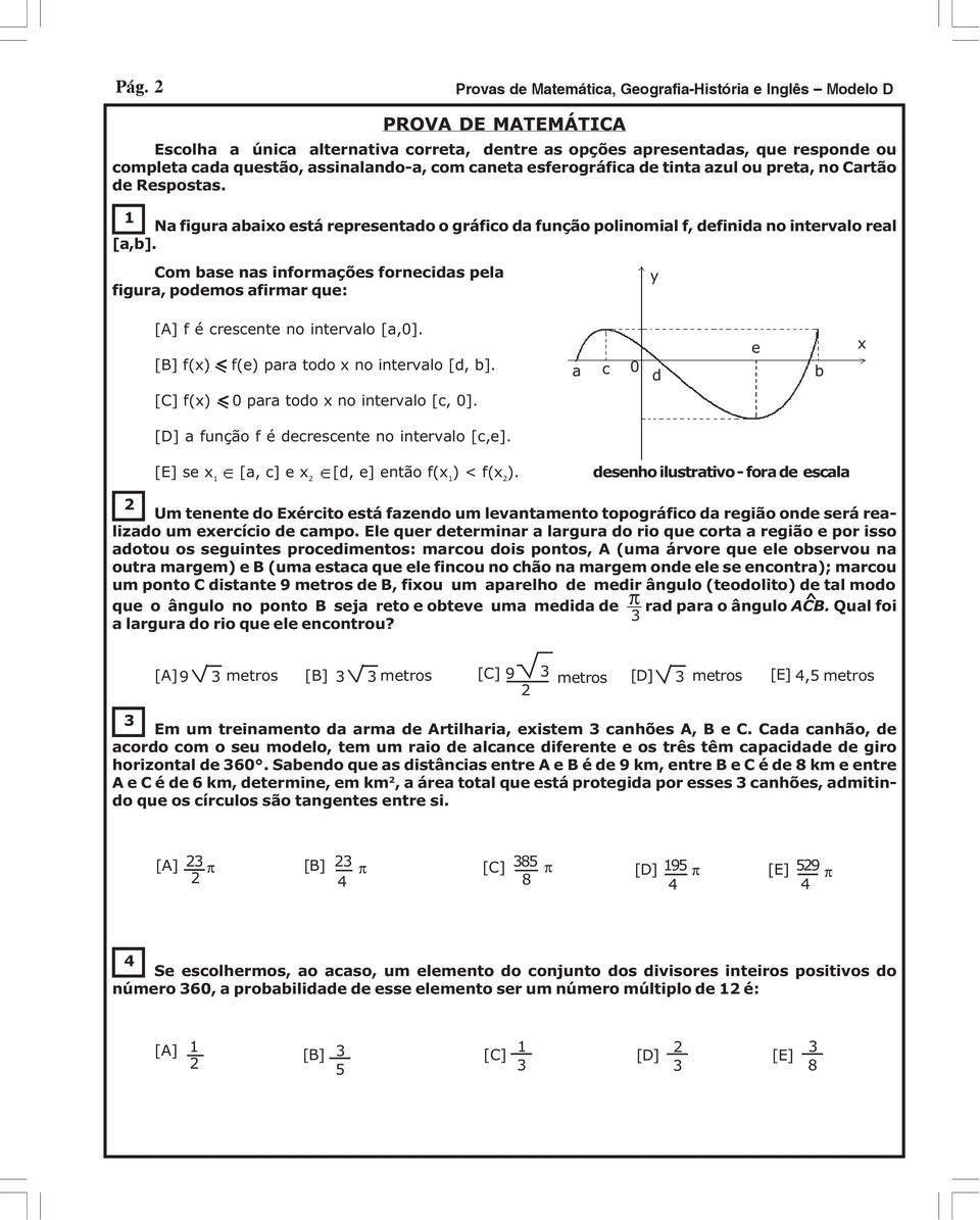 Com base nas informações fornecidas pela figura, podemos afirmar que: y [A] f é crescente no intervalo [a,0]. [B] f(x) < f(e) para todo x no intervalo [d, b].