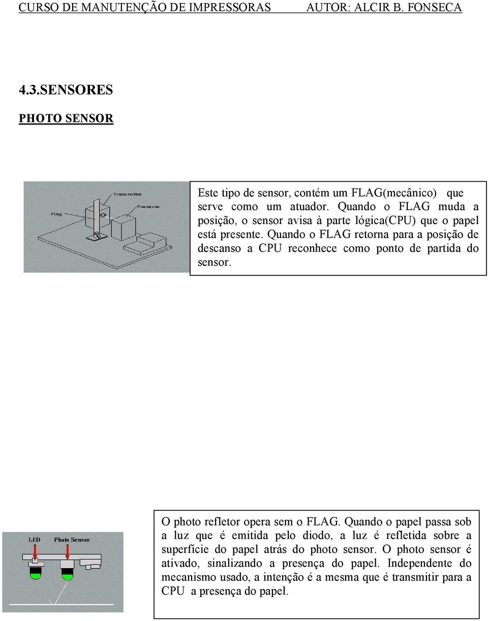 Quando o FLAG retorna para a posição de descanso a CPU reconhece como ponto de partida do sensor. O photo refletor opera sem o FLAG.